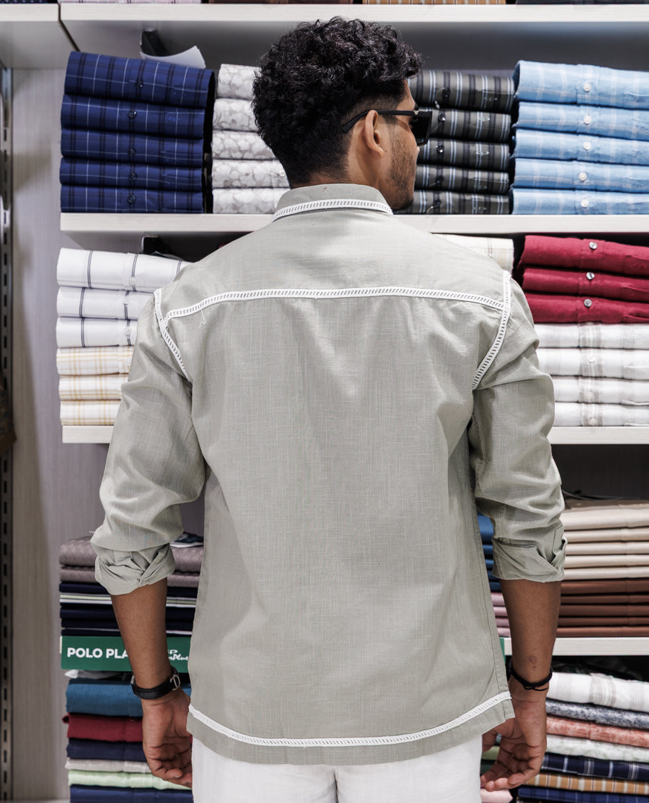 Green Cotton-Blended Casual Shirt