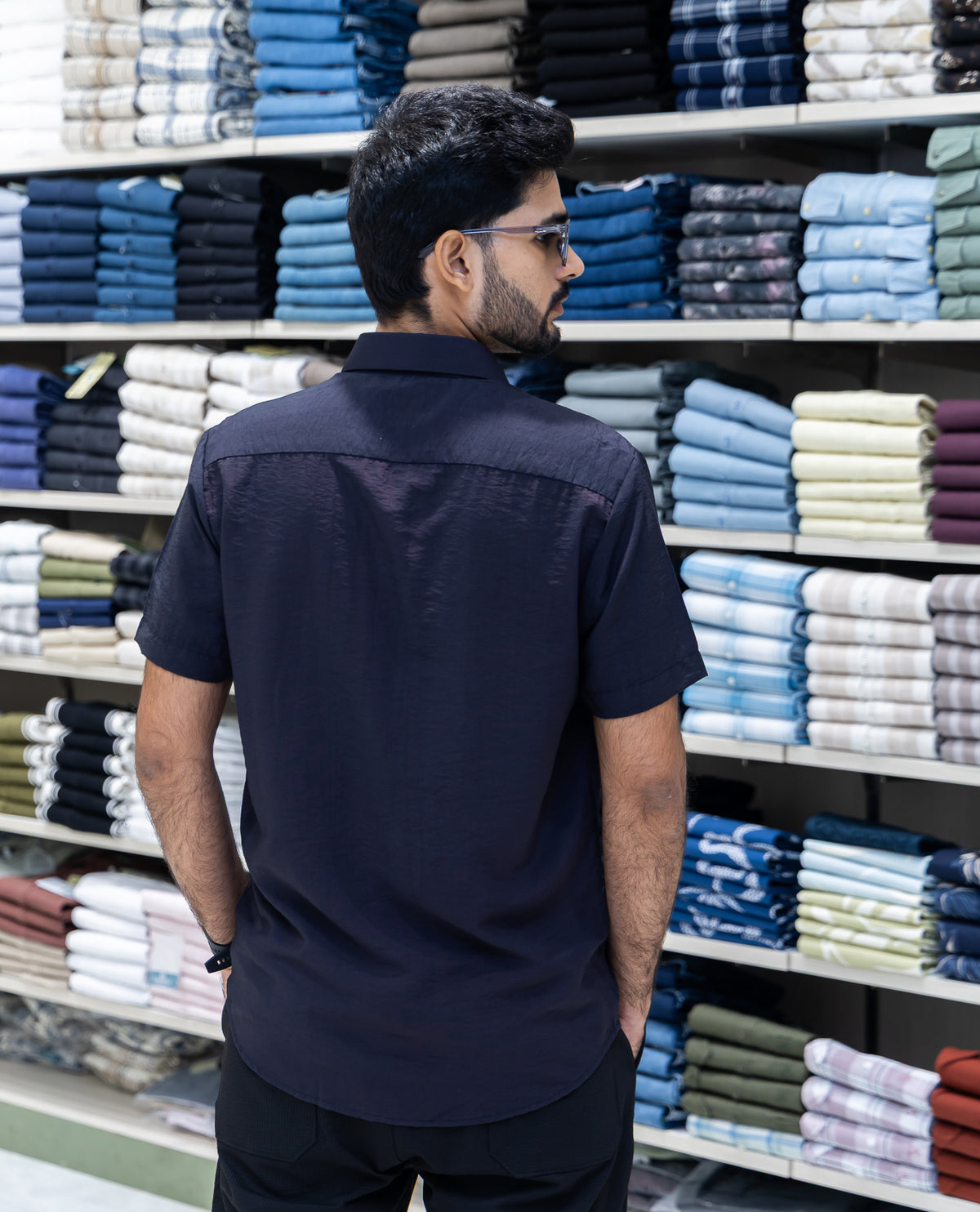 Black Spread Collar Cotton-Blended Casual Shirt