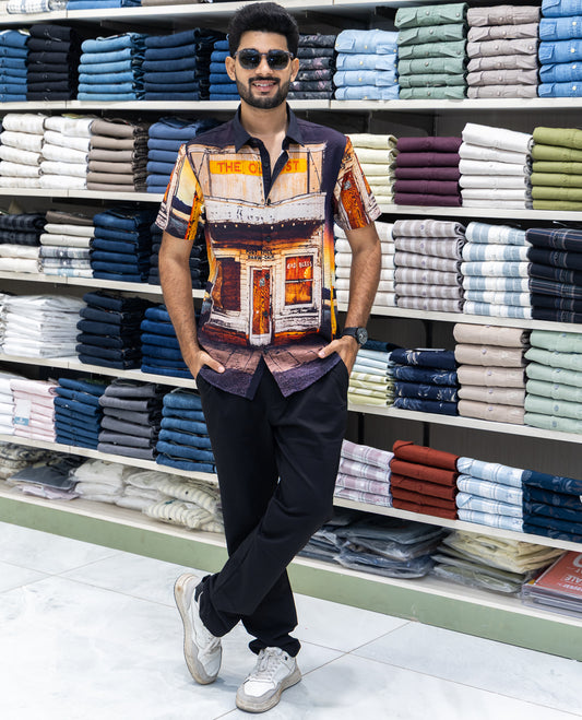 Black Regular Fit Cotton-Blended Casual Shirt
