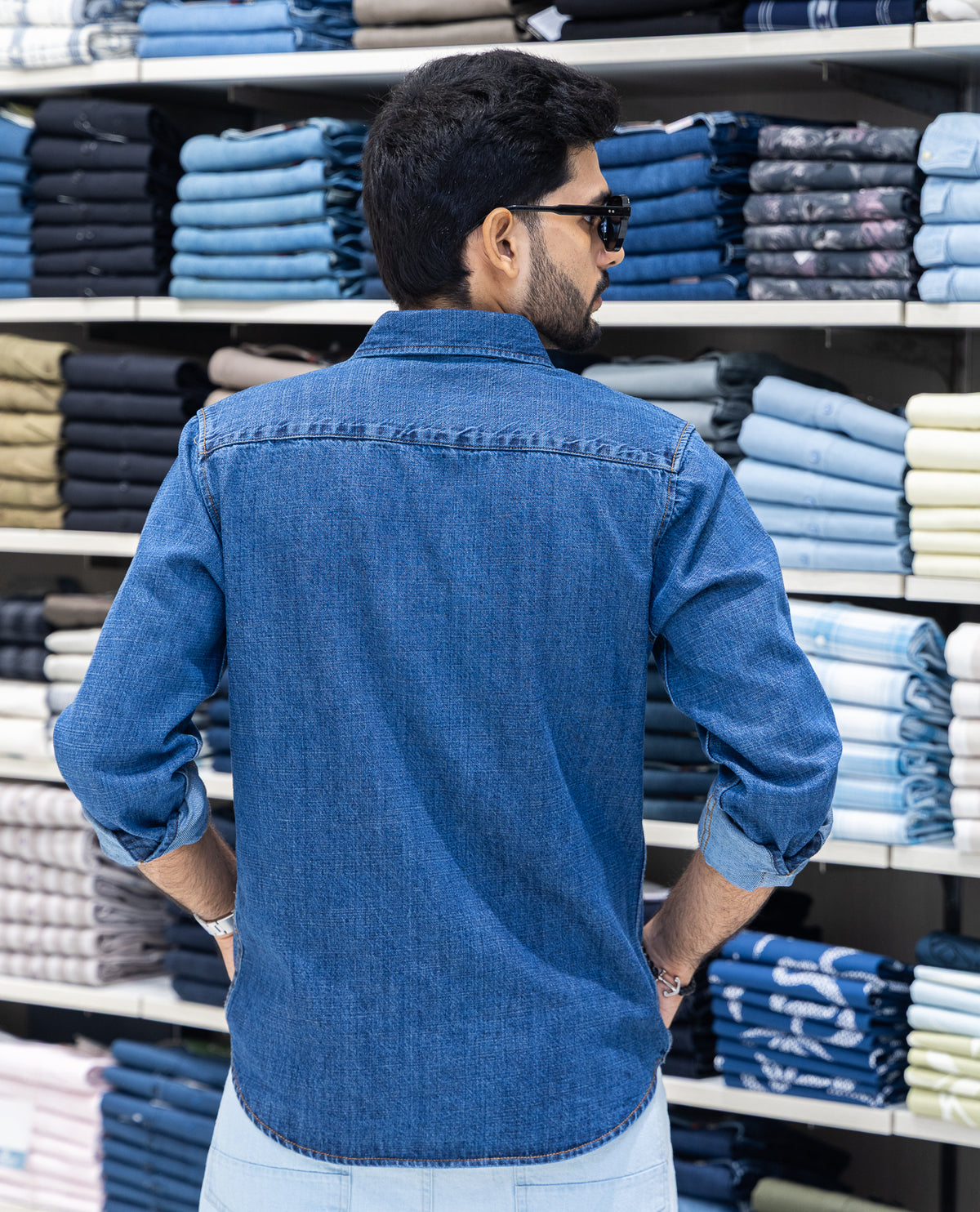 Blue Solid Denim Casual Shirt