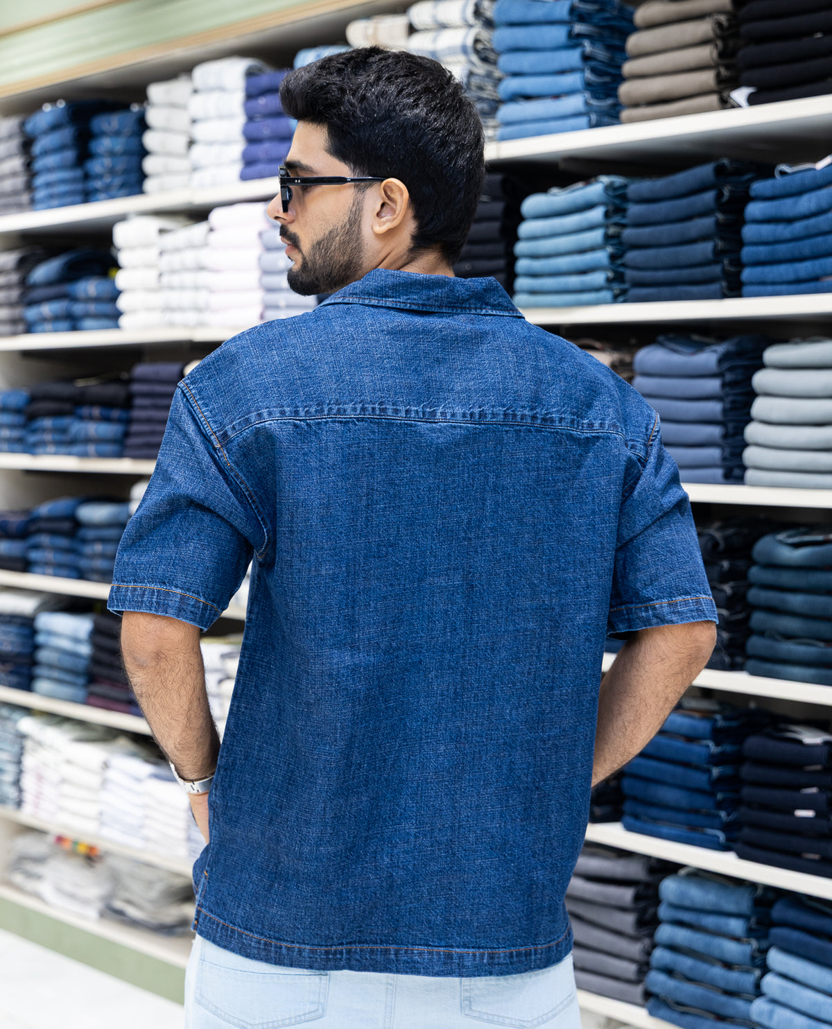 Dark Blue Solid Denim Casual Shirt