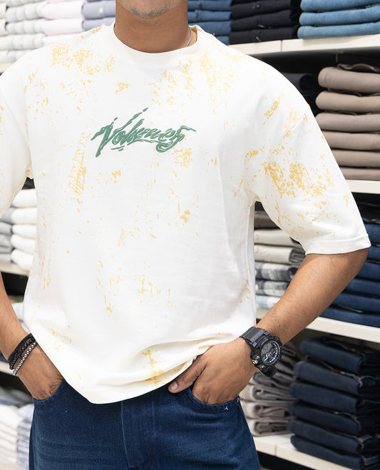 Cream Oversized Cotton-Blended T-Shirt