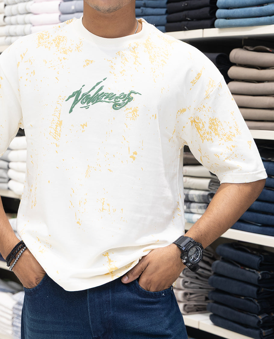 Cream Oversized Cotton-Blended T-Shirt