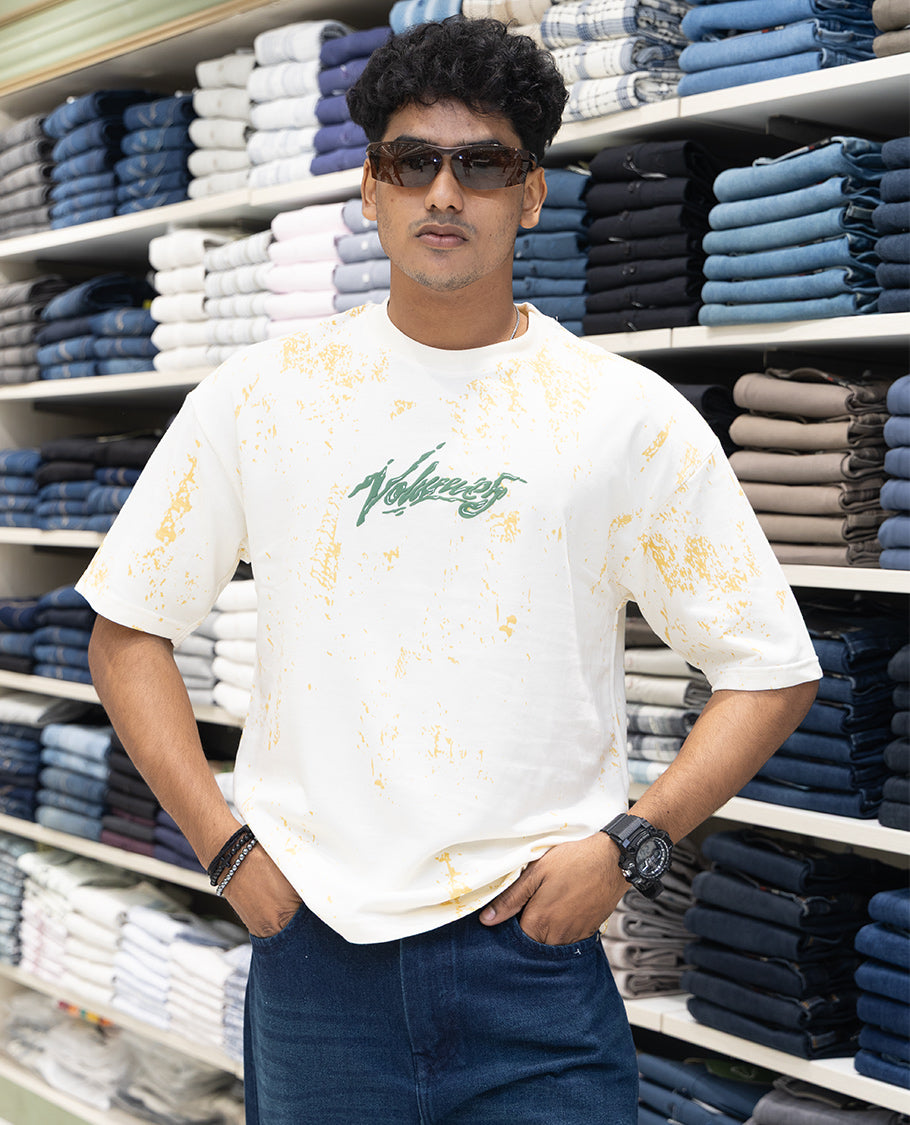 Cream Oversized Cotton-Blended T-Shirt