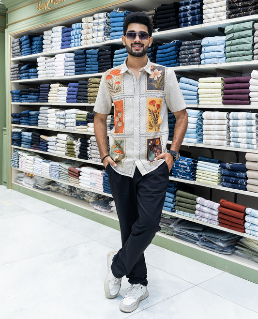 Cream Regular Fit Cotton-Blended Casual Shirt
