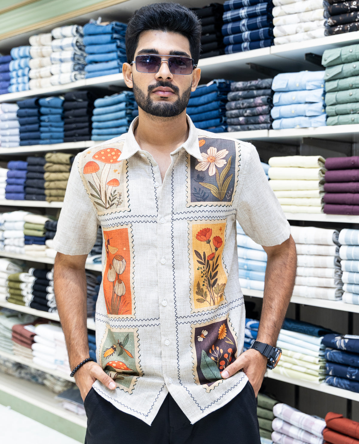 Cream Regular Fit Cotton-Blended Casual Shirt