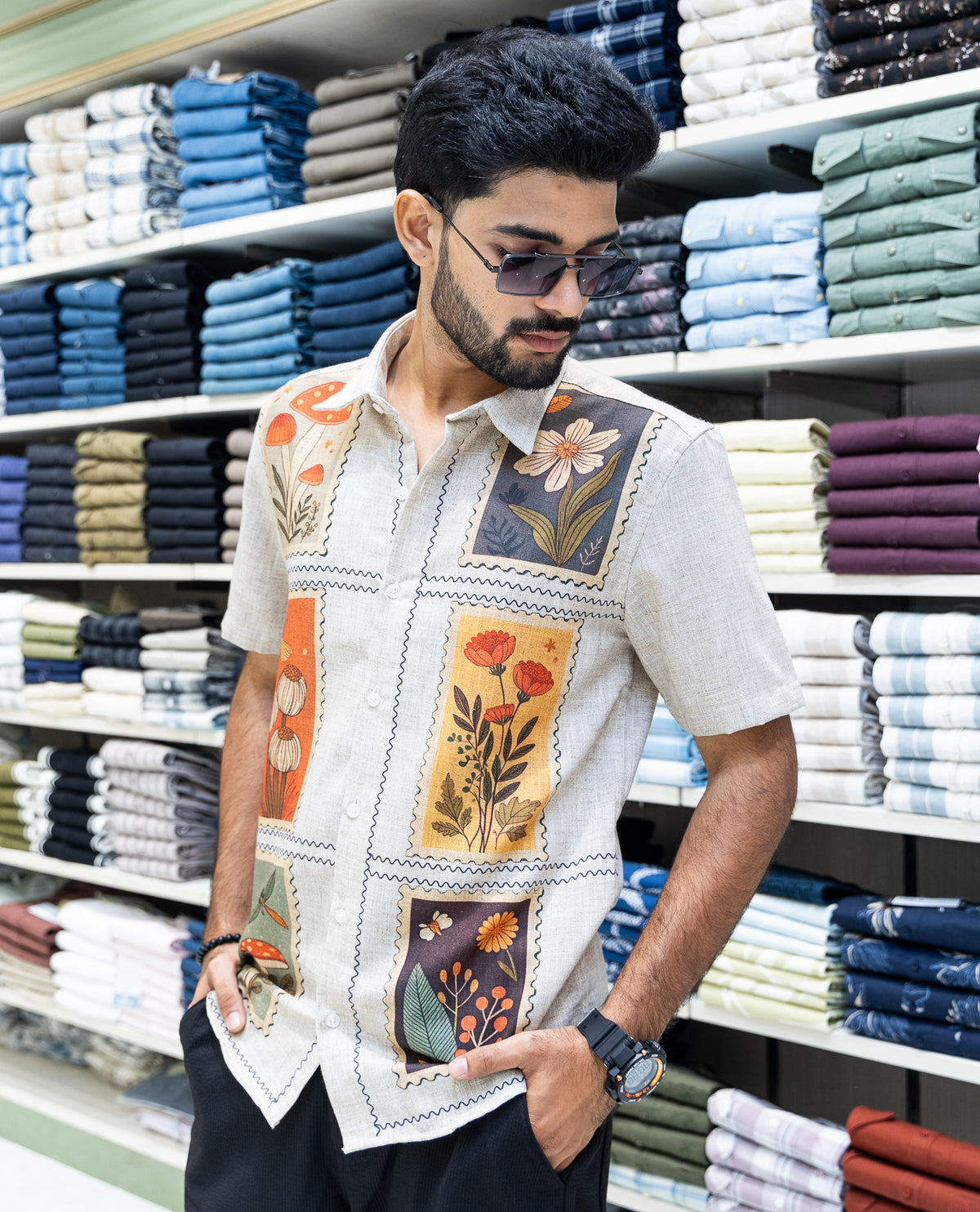 Cream Regular Fit Cotton-Blended Casual Shirt