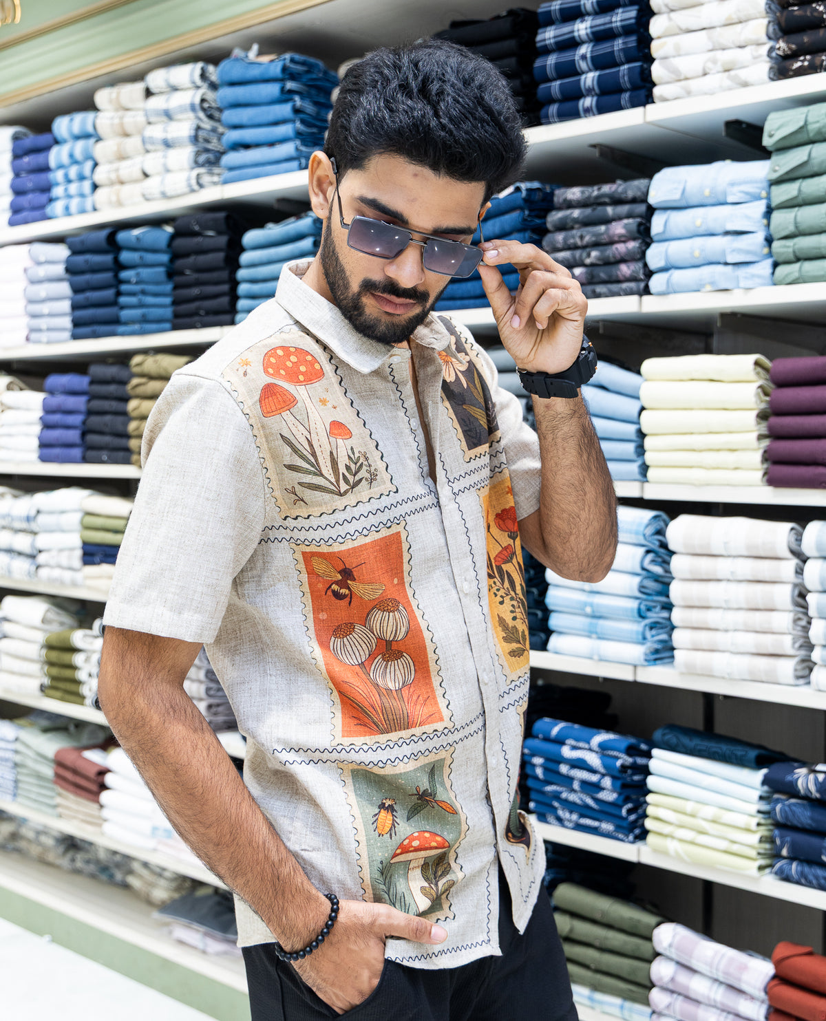Cream Regular Fit Cotton-Blended Casual Shirt