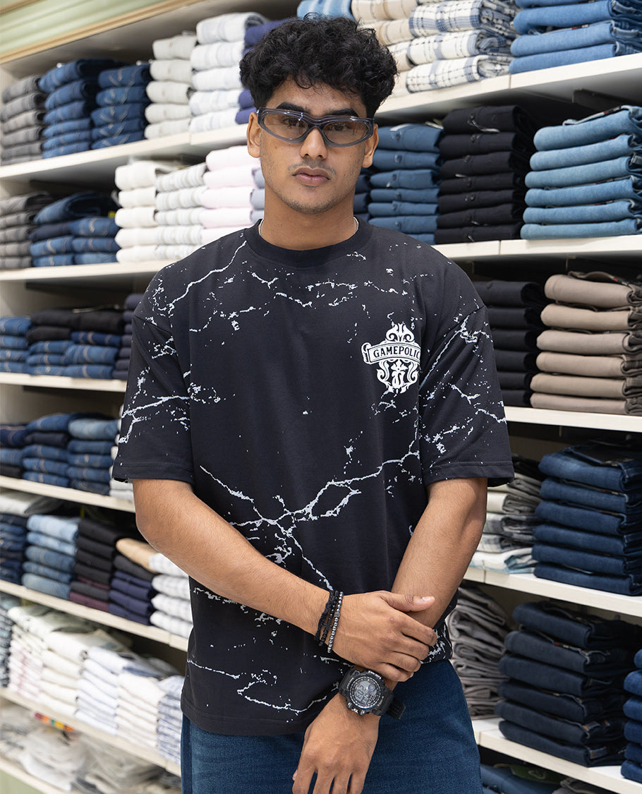 Black Oversized Cotton-Blended T-Shirt