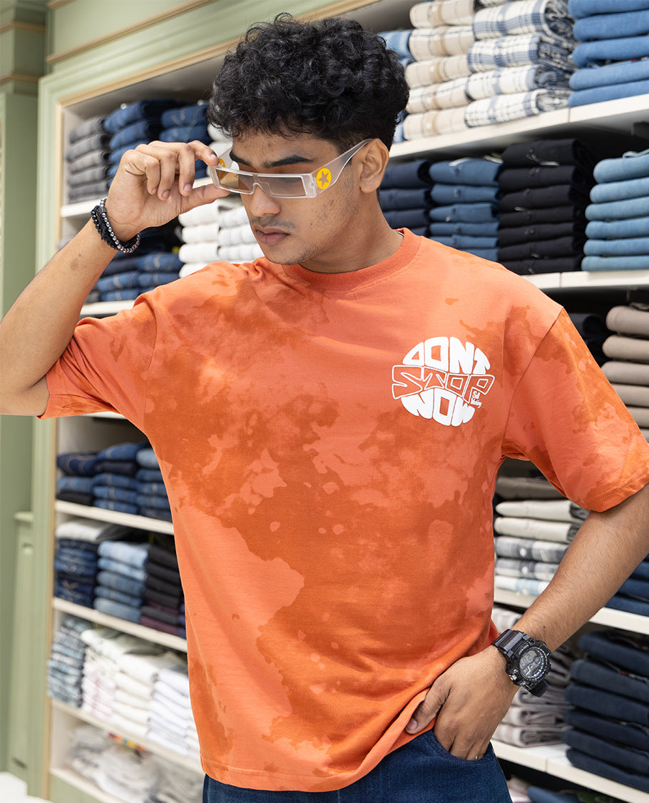 Orange Oversized Cotton-Blended T-Shirt