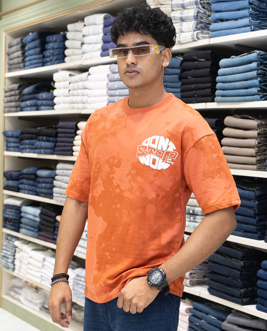 Orange Oversized Cotton-Blended T-Shirt