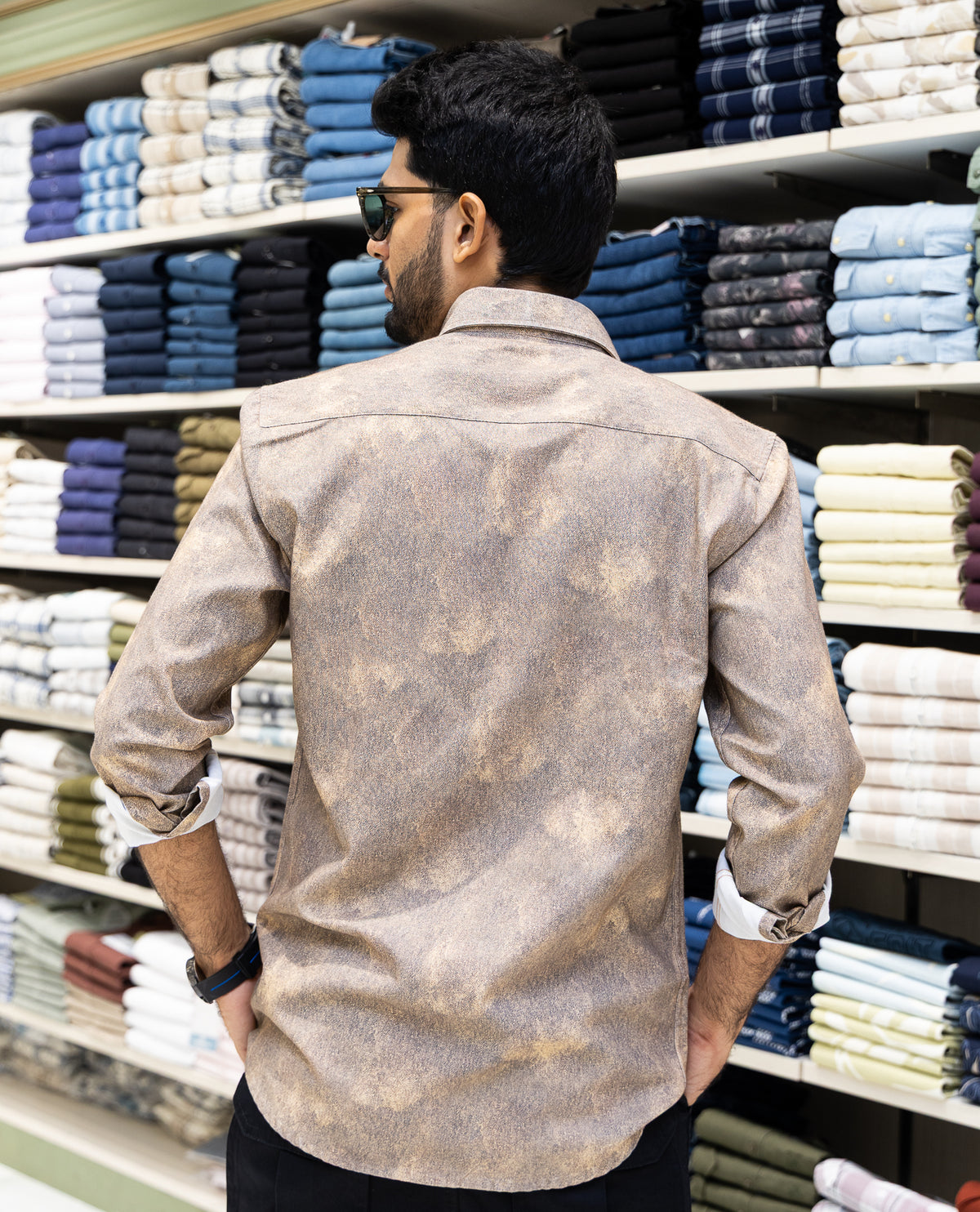 Brown Denim Cotton-Blended Casual-Shirt