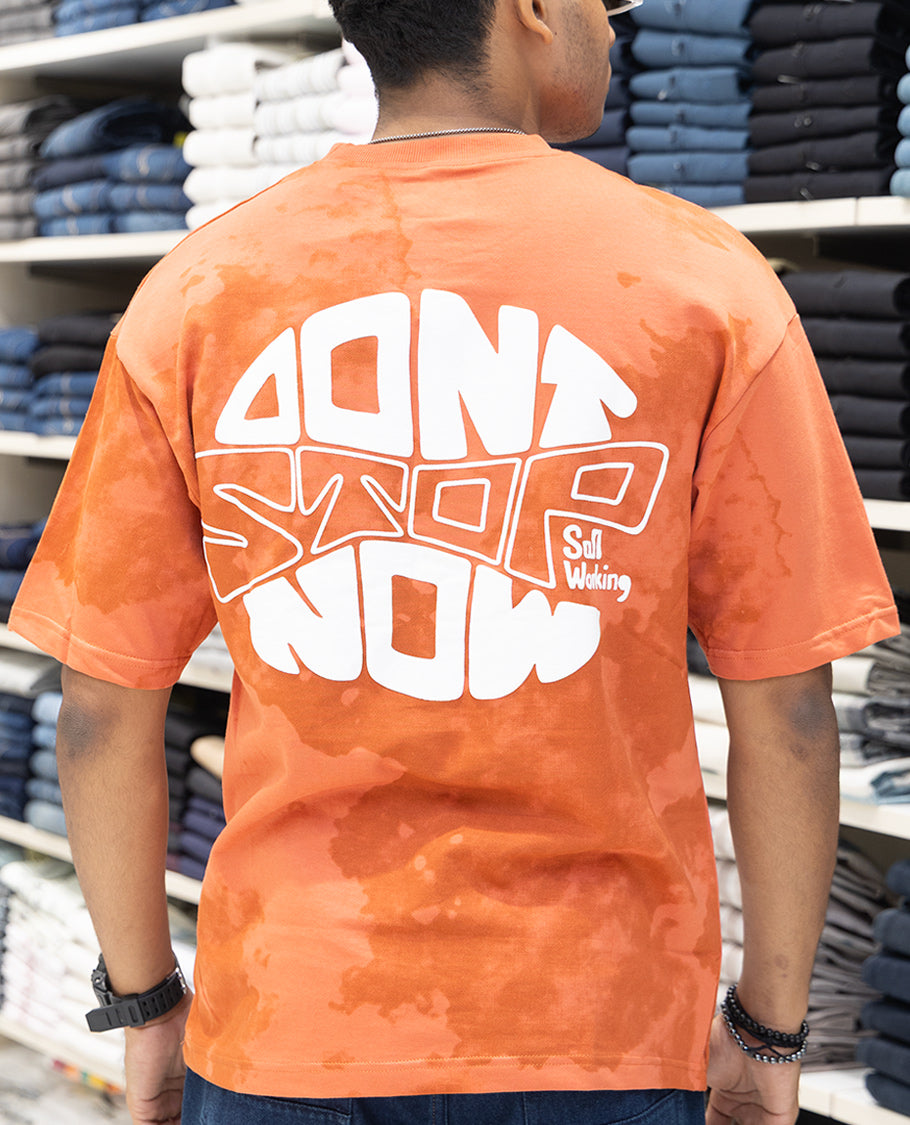 Orange Oversized Cotton-Blended T-Shirt