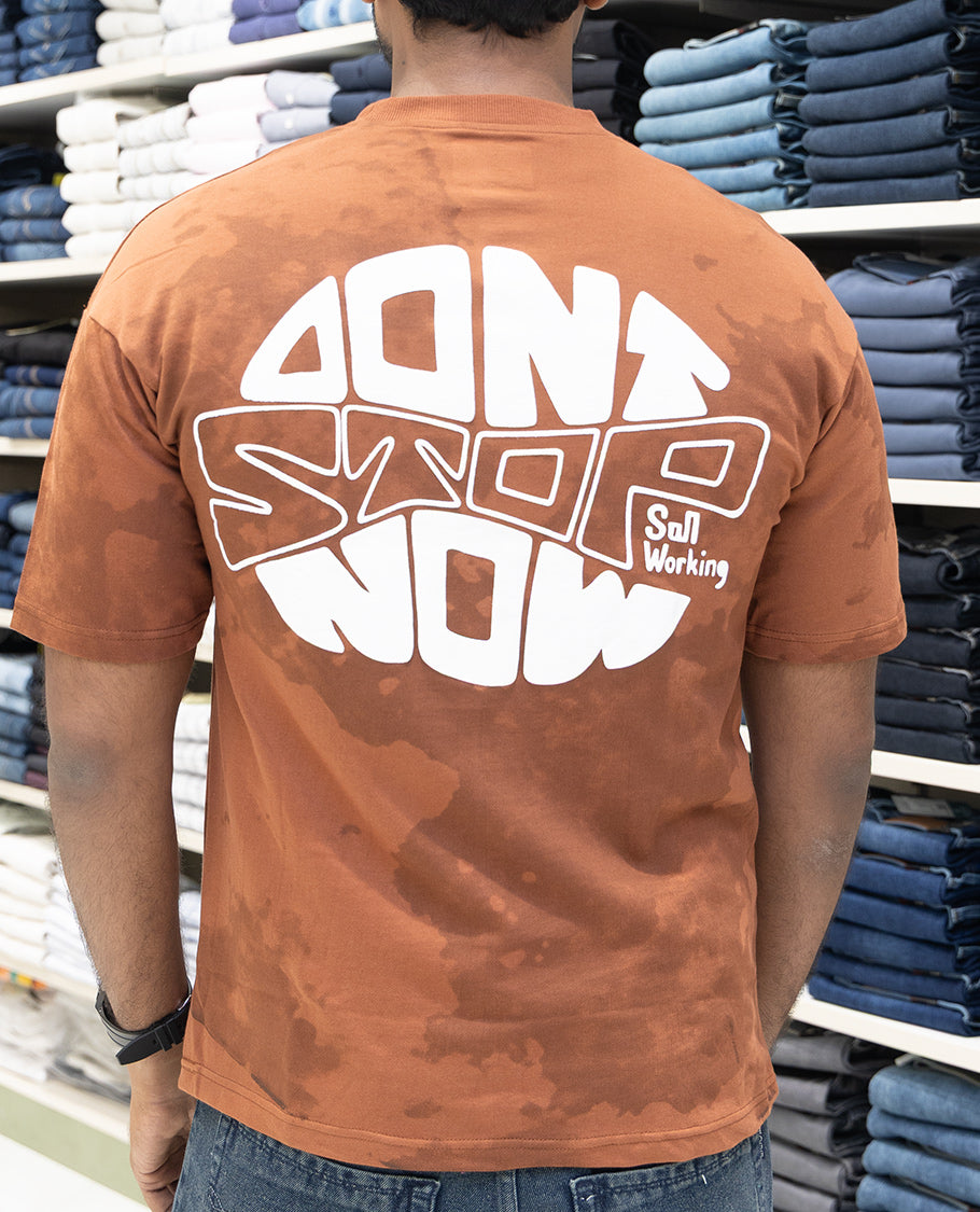 Brown Oversized Cotton-Blended T-Shirt