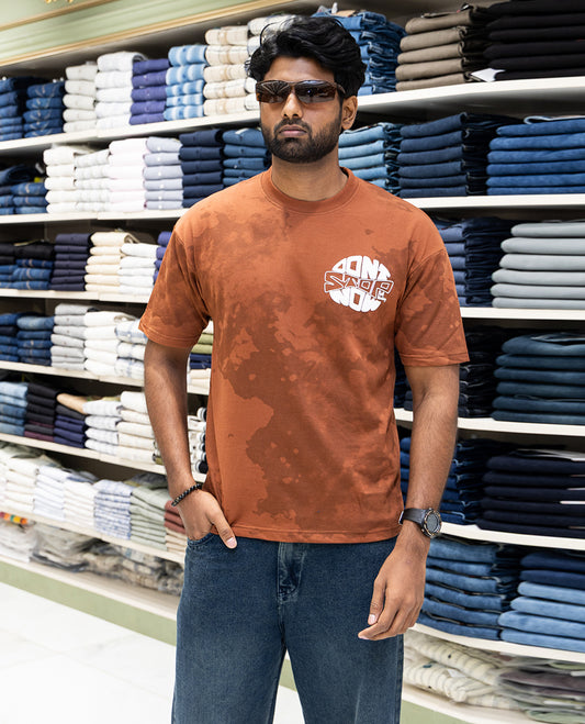 Brown Oversized Cotton-Blended T-Shirt