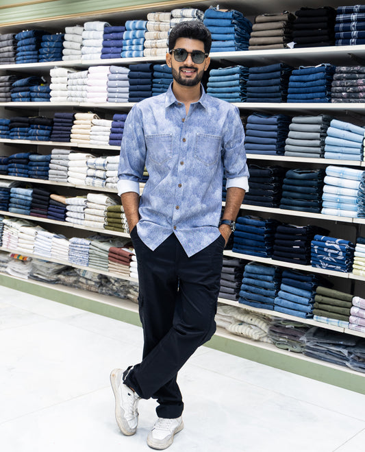 Blue Denim Cotton-Blended Casual-Shirt