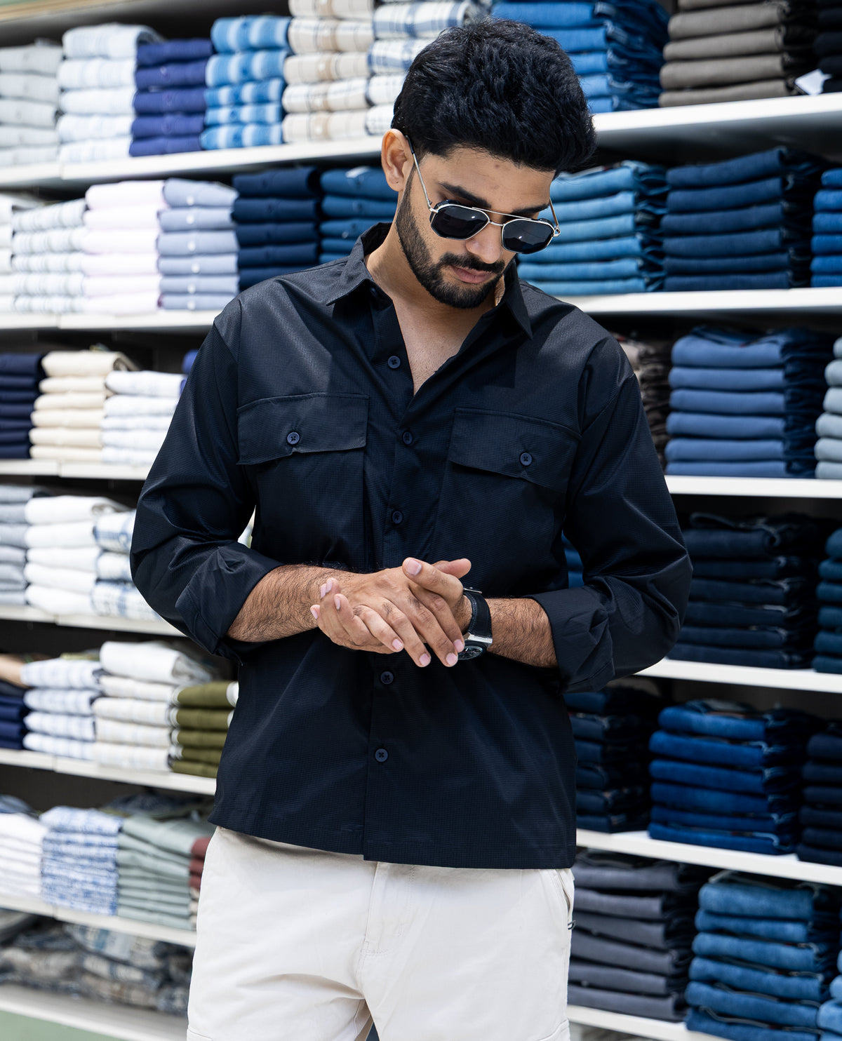 Black Regular Fit Poly-Blended Casual Shirt