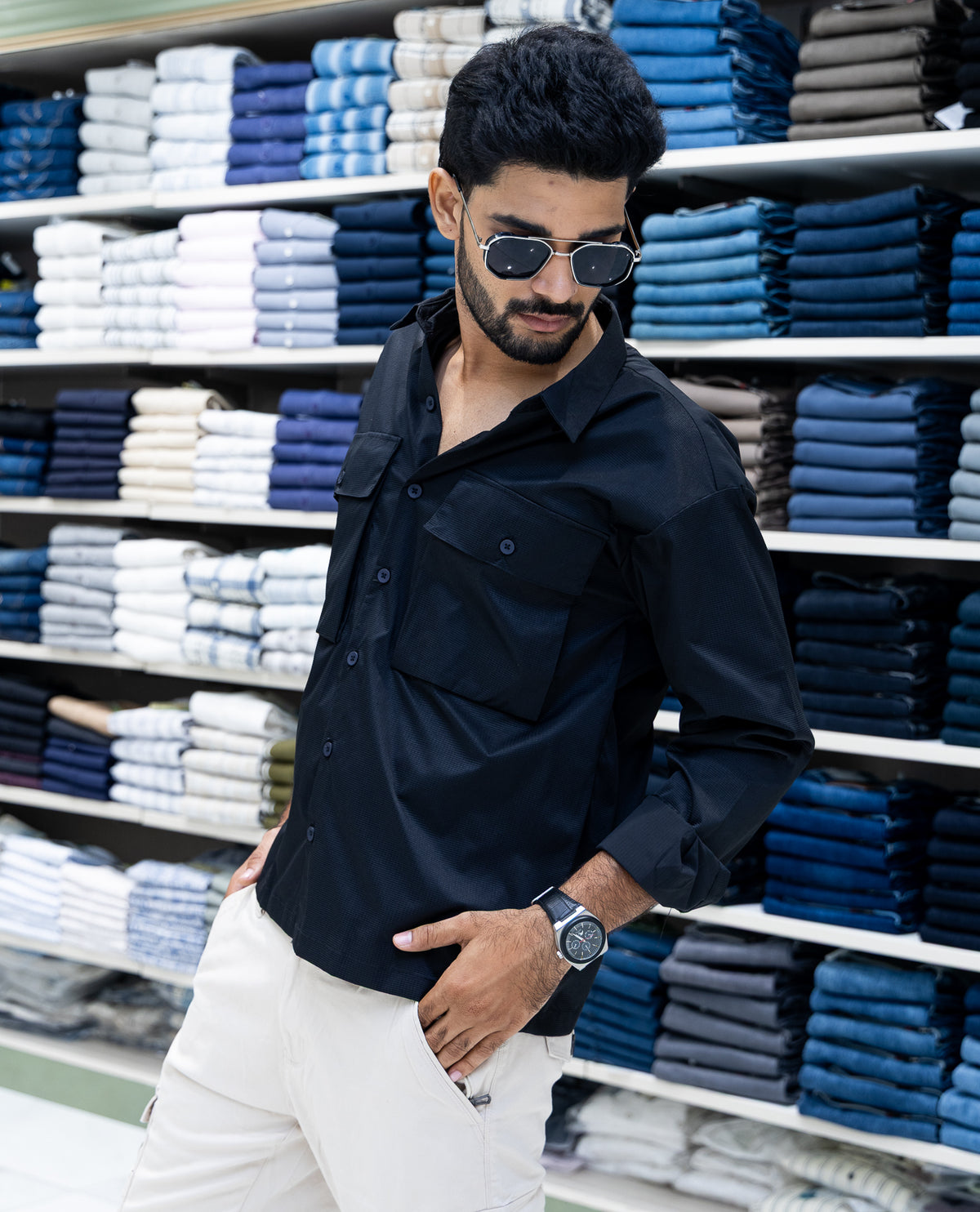 Black Regular Fit Poly-Blended Casual Shirt