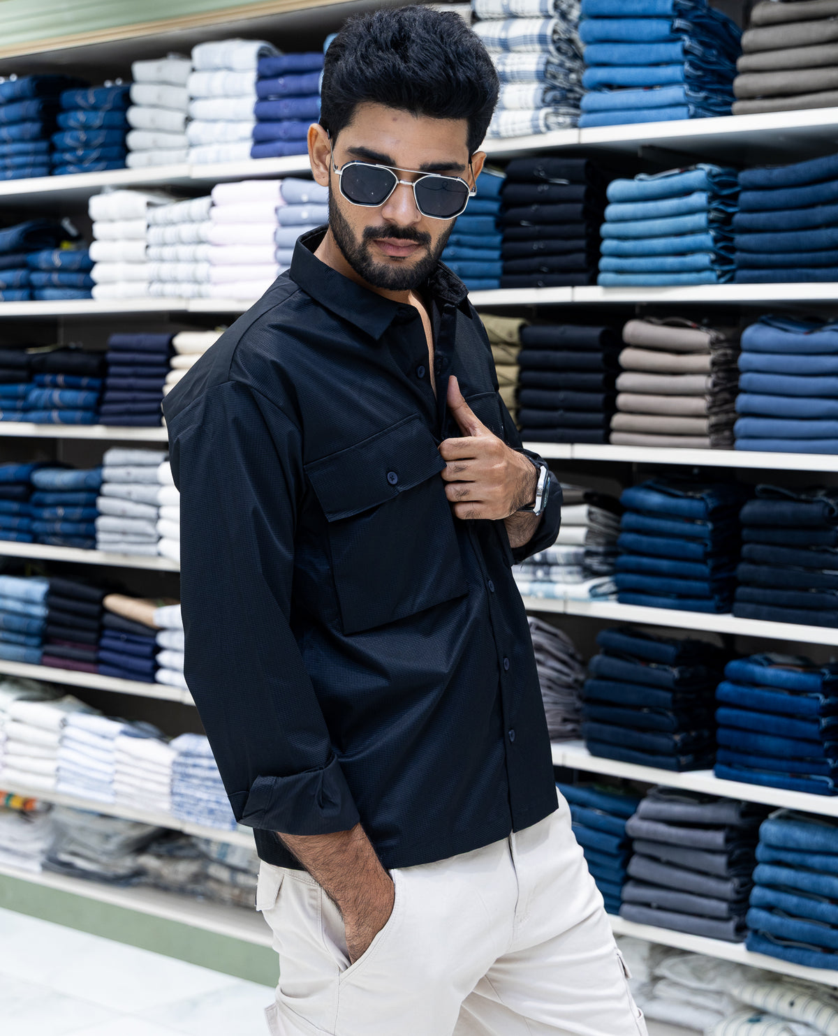 Black Regular Fit Poly-Blended Casual Shirt