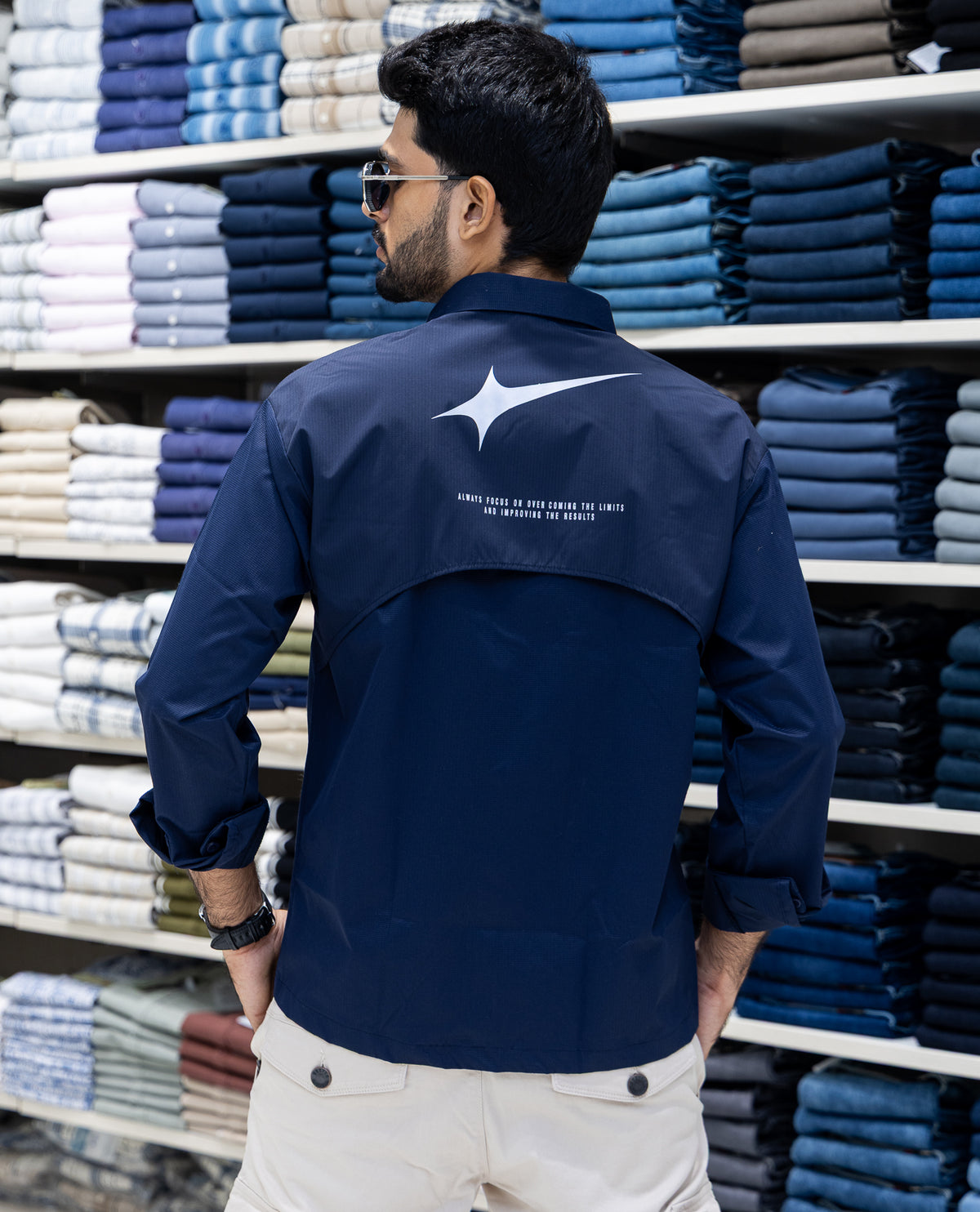 Navy Poly-Blended Casual Shirt