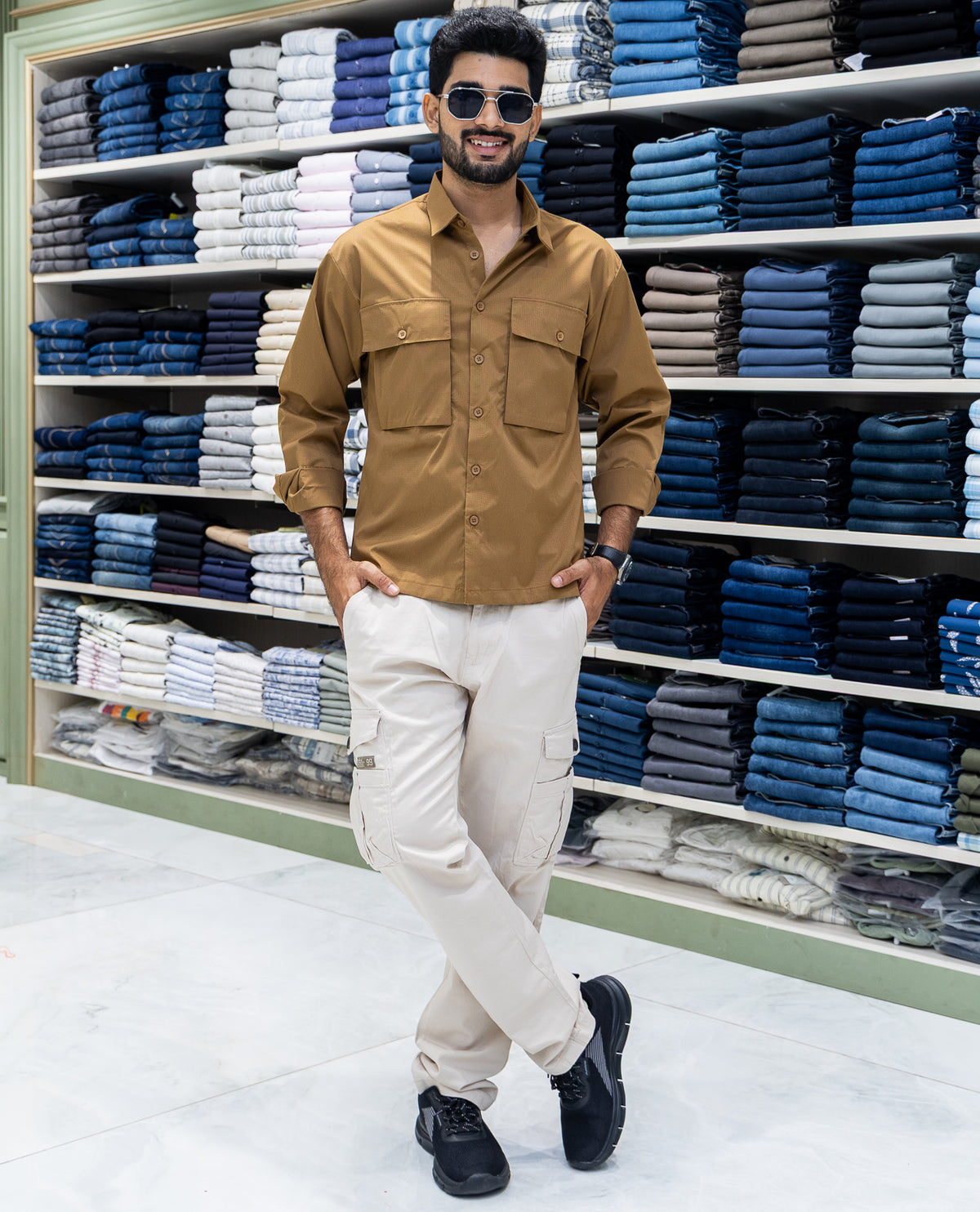 Coffee Poly-Blended Casual Shirt