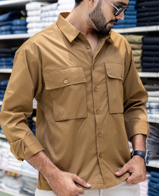 Coffee Poly-Blended Casual Shirt
