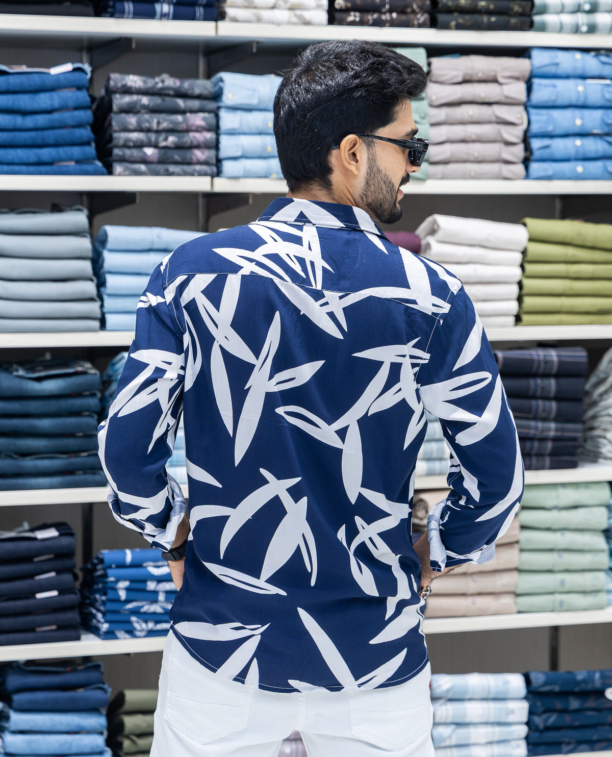 Navy Blue Viscose-Blended Casual Shirt