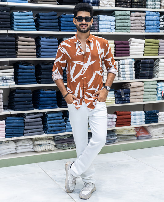 Tan Viscose-Blended Casual Shirt
