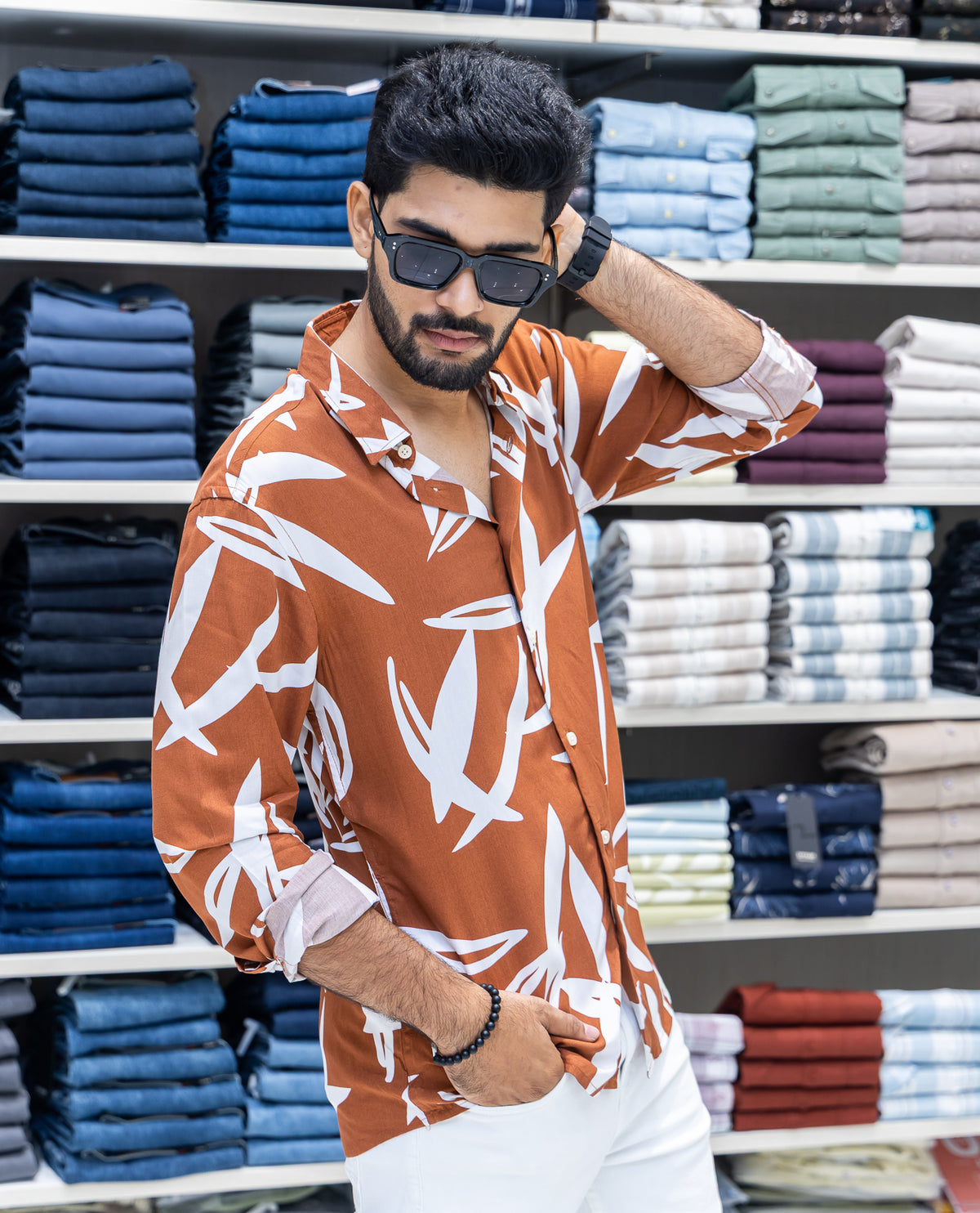 Tan Viscose-Blended Casual Shirt