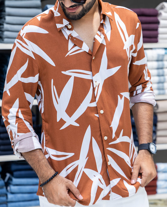 Tan Viscose-Blended Casual Shirt