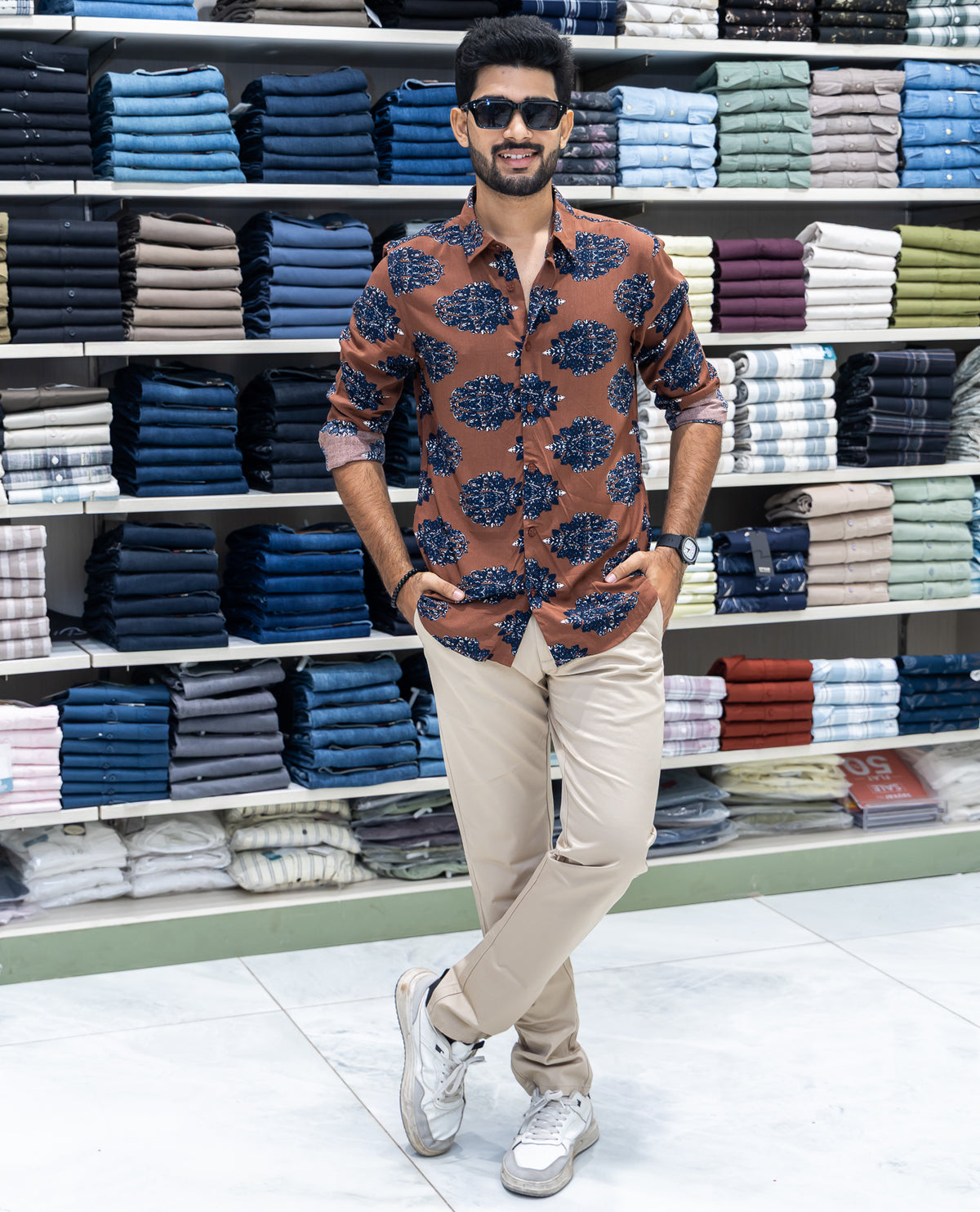 Brown Viscose-Blended Casual Shirt