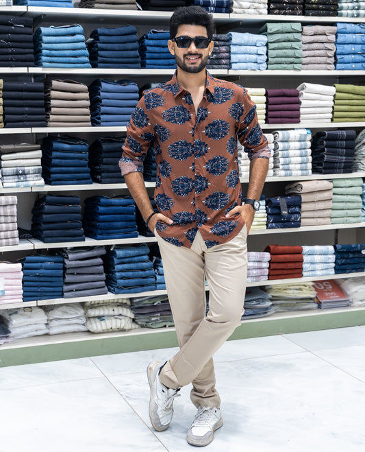 Brown Viscose-Blended Casual Shirt