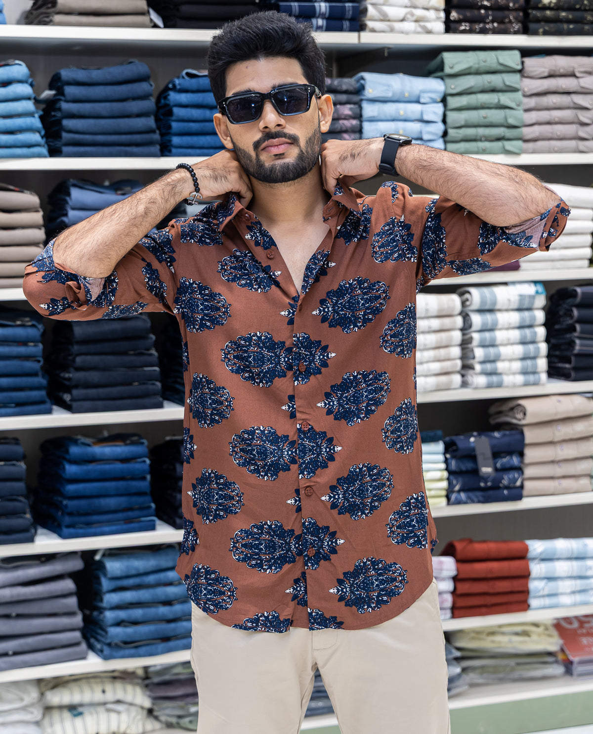 Brown Viscose-Blended Casual Shirt