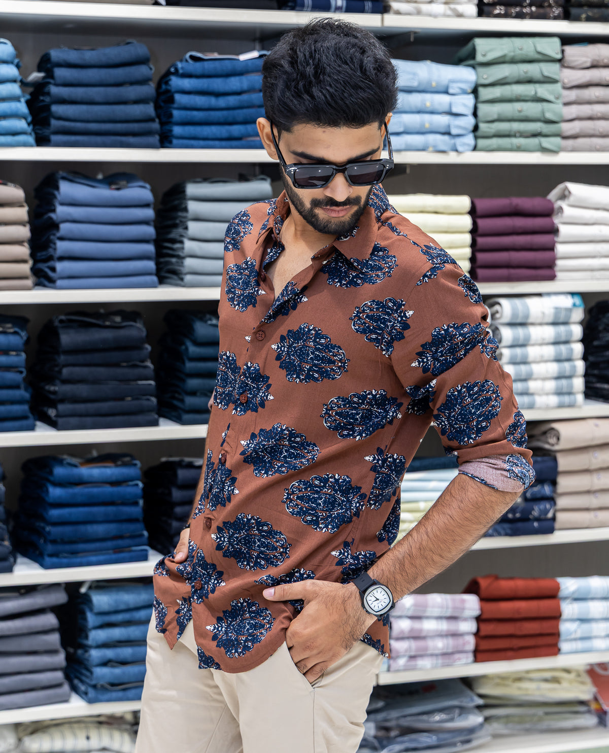 Brown Viscose-Blended Casual Shirt