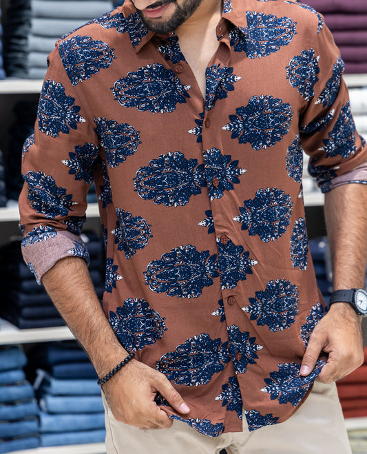 Brown Viscose-Blended Casual Shirt