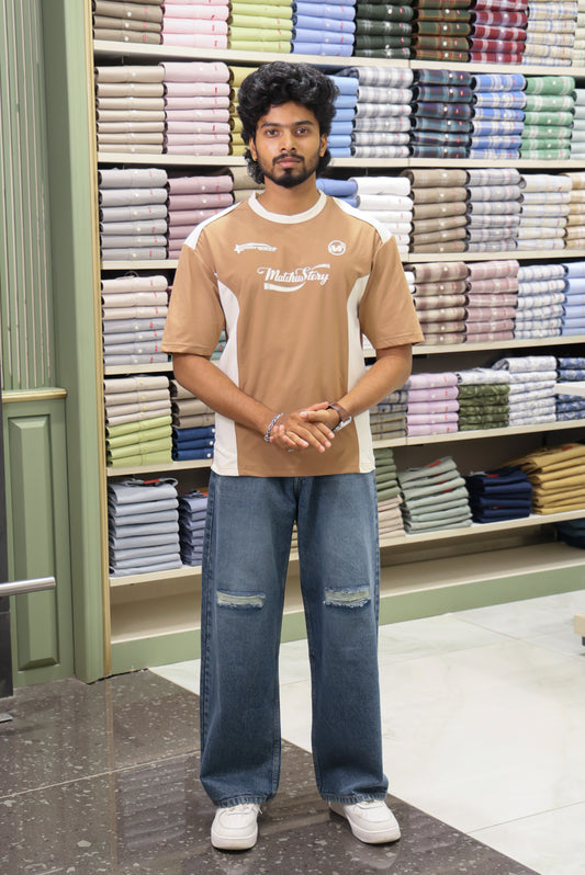 Brown Cotton-Blended Cut-And-Sew T-Shirt