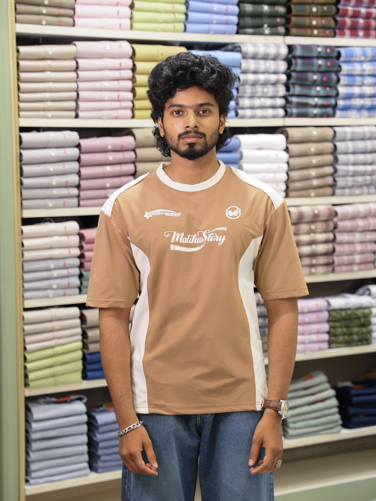 Brown Cotton-Blended Cut-And-Sew T-Shirt
