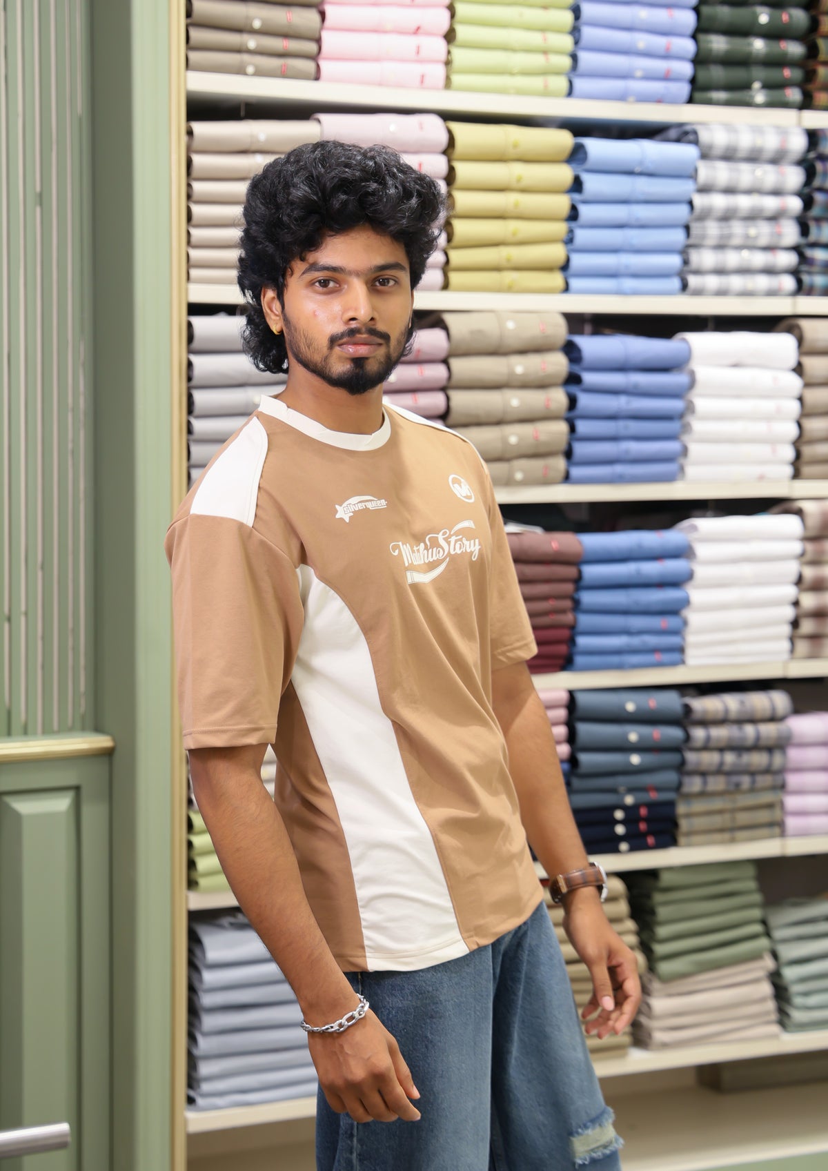 Brown Cotton-Blended Cut-And-Sew T-Shirt
