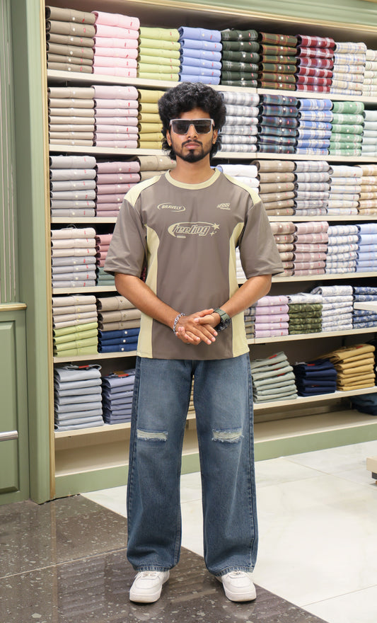 Grey Cotton-Blended Cut-And-Sew T-Shirt