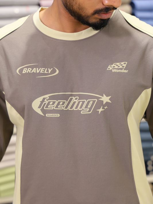 Grey Cotton-Blended Cut-And-Sew T-Shirt