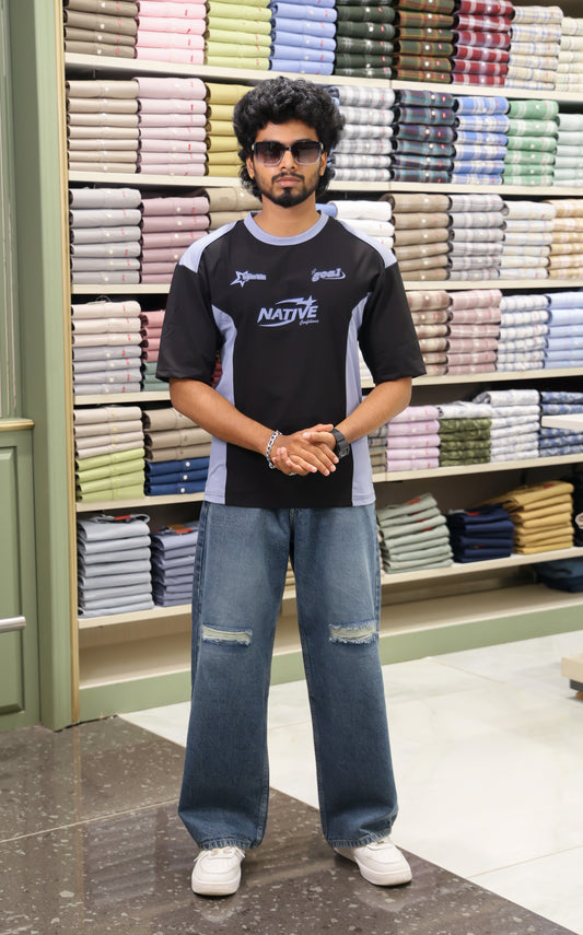 Black Cotton-Blended Cut-And-Sew T-Shirt