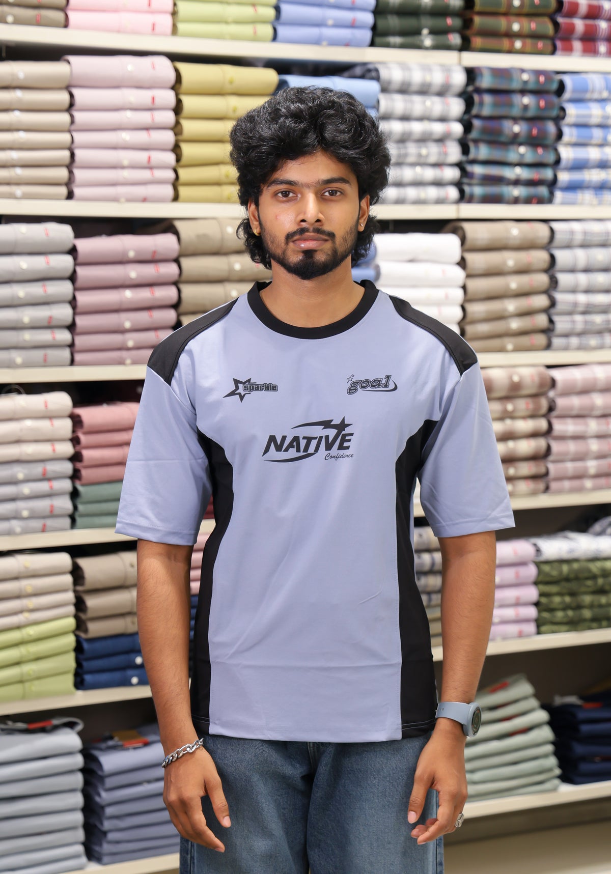 Lavender Cotton-Blended Cut-And-Sew T-Shirt