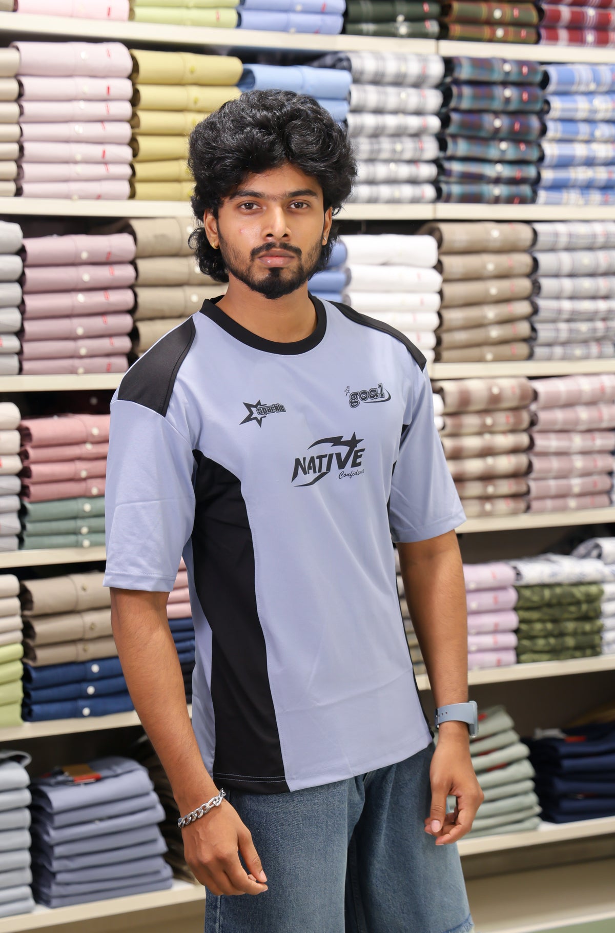 Lavender Cotton-Blended Cut-And-Sew T-Shirt