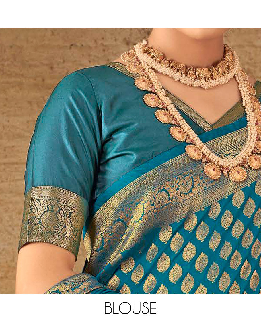 Blue Semi Banaras Silk Designer Catalog Saree, Enthralled with Zari Buttas, Highlighted by a Zari Floral Creeper Border, Pallu of Intricate Designs, and a Matching Blouse