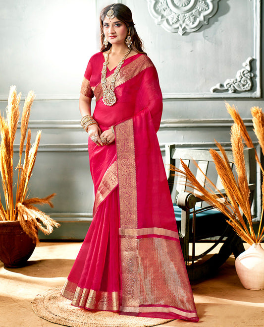 Rani Pink Plain Crushed Tissue Designer Catalog Saree