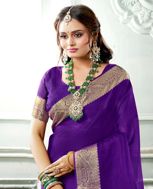 Violet Plain Crushed Tissue Designer Catalog Saree