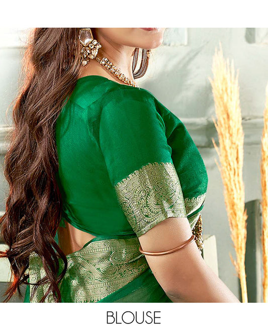 Green Plain Crushed Tissue Designer Catalog Saree