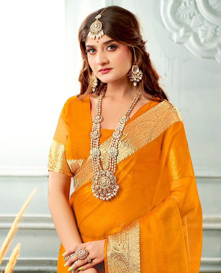 Orange Plain Crushed Tissue Designer Catalog Saree