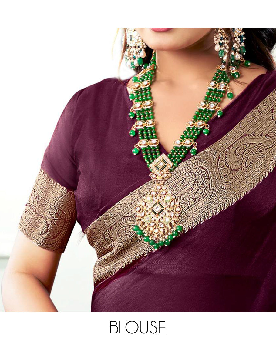 Wine Plain Crushed Tissue Designer Catalog Saree