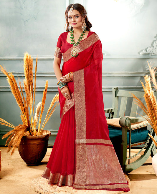 Red Plain Crushed Tissue Designer Catalog Saree